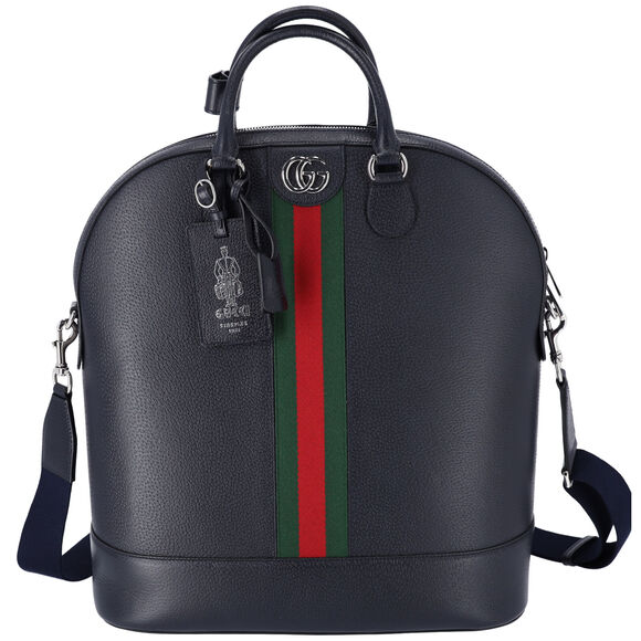 GUCCI Blue Pebbled Leather Vintage Web Savoy Bowling Large Tote Bag - Picture 1 of 8
